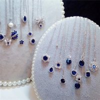 Necklace Pendants For Women Chain Created Sapphire Gemstone Fine Jewelry Simple Pendant Accessories Blue Colar Party Gift