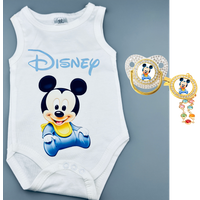 Newborn feeding pacifier cute cartoon print crawling suit baby pacifier with diamond chain clip baby feeding gift set newborn