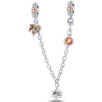 925 Sterling Silver Charms Bead CZ Zircon Maple Leaf Safety Chain Fit Original Bracelet DIY Women Jewelry Gift