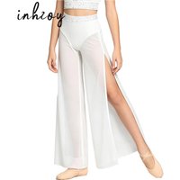 Girls Lyrical Dance Figure Skating Performance Dance Pants Rhinestone Waist Side Split Wide-leg Trousers with Built-in Briefs