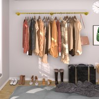 Industrial Pipe Clothes Hanging Rack: Wall Mounted Iron Clothing Storage Hanger Rod - Heavy Duty Multi-Purpose Metal Garment