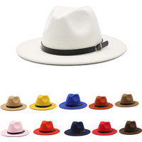 Men's fedora hat Men's and women's universal solid color fedora hat Women's 21 color wide brim jazz hat Autumn and winter Britis