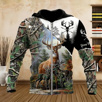 Men's Fashion Hunting Loose Hooded Zip-Up Large 3D Prin Animal Deer Super Large Harajuku Hoodie Fashion Enthusiast Sweatshirt
