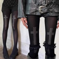 Gothic Punk Rhinestone Cross Tights Pants Black Aesthetics Stockings Pantyhose Spicy Girls Y2K Style Cosplay Hip-hop Streetwear