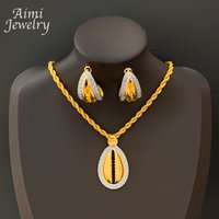Classic Golden Necklace Hoop Earrings Personalized Pendant with Chain Jewelry Set for Women Dubai Bridal Wedding Party Gifts