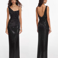 Women Black rhinestone camisole maxi dress high waist backless fashion sexy party long dress