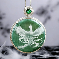 S925 Silver New Natural Real Emerald Stone-shadow Carving Phoenix Pendant Necklace Jewelry Charm Designer Luxury Gifts for Women
