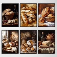 Bread Still Life Vintage Poster Kitchen Food Loaves Baguettes Canvas Printing Rustic Retro Wall Art Picture Farmhouse Home Decor