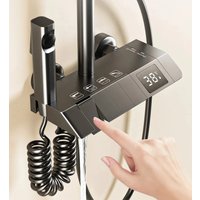 Bathroom shower faucet set, shower thermostat with digital screen, hot water shower and heat sharing mix, 4 features