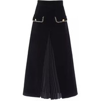 Autumn New Vintage Patchwork Net Yarn High Waist A-line Skirt Ladies Korean Fashion Buttons Solid Color Pleated Skirt Women's