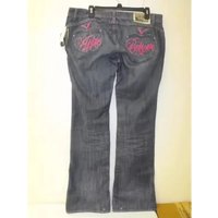 ♥ 2026 New Gothic Y2K Clothes Womens Harajuku Crown Embroidery Vintage Blue Baggy Jeans Low Waist Wide CanCos