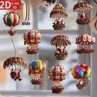 10PCS/Set Christmas Wooden Hot Air Balloon Santa Claus 2D Flat Wooden Pendant Christmas Tree Decoration Holiday Gift Decor