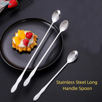 ✔Stainless Steel Long Handle Stir Spoon For Cocktails, Ice Coffee, And Tea - Mixing Spoon With Easy Grip Handle