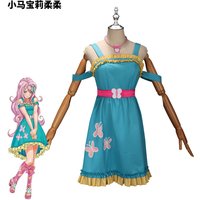 Anime Cartoon Little Pony Fluttershy Dress Cosplay Costume Fashion Uniform Outfit Halloween Girl Party Lovely Princess Skirt Wig