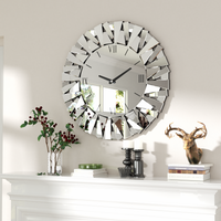 80CM Large Wall Clock for Living Room Bedroom Fireplaces Decor Round Beveled Glass Edge Mirrored Wall Clock Silent Movement