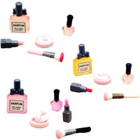 1Set 1:12 Dollhouse Miniature Cosmetic Lipstick Pressed Powder Perfume Makeup Brush Model Doll Makeup Scene Decor Accessories