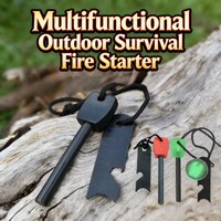 Outdoor Survival Flint Fire Starter with Ruler Scraper, Multi-Tool Ferrocerium Rod - Waterproof Camping Emergency Fire Starter