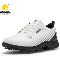 FitVille Waterproof Golf Shoes Wide Replaceable No-Slip Spikes Golfling Shoes for Men Professional High-Rebound Cushioning