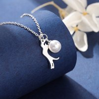 Fashion Brushed Kitten Pearl 925 Sterling Silver Jewelry Sweet Animal Choker Necklaces XL272