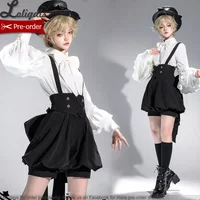 Gothic White Long Sleeve Lolita Shirt Retro Black Ouji Prince Suspender Shorts w. Bow ~ Elegant Doll by Princess Chronicles