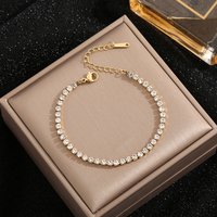 Stainless Steel Shiny Clear Zircon Bracelet For Women Gold Color Non-fading Exquisite Bangles Party Jewelry Gifts 2024 New