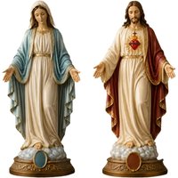 8 Inch Jesus Heart Virgin Mary Figurines Blessed Mother Statues Collectible Figurines Religious Desk Decor For Bedroom