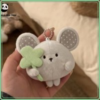 Plush Mouse Keychain Cute Soft Stuffed Animal Toy Doll Mini Bag Charm Four Leaf Clover Pendant For Backpack Key Decoration