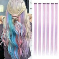 6pcs/set Unicorn Color Rainbow Clip in One Piece Hair Extension Pink Blue Purple Mixed Color Clip in Synthetic Hair Accessories