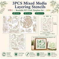 3pcs Vintage Compass & Globe Stencil Set-PET Retro Map Stencils with Compass Templates for DIY Crafts,Scrapbooking,Card Making