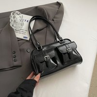 Korean Style PU Bowling Bag Handbag Minority Design Pocket Boston Tote Bag French Style Solid Color Underarm Bag Portable
