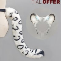 New Hot Game Snow Leopard Furry Ears Headband Handmade Cute Plush Exhibition Tail Set Night Party Cosplay Props