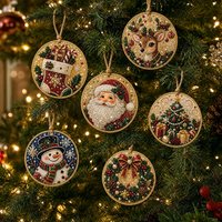 6-teiliges Set aus Holz-Weihnachtsornamenten, DIY-Perlenkunst-Sets, hängende Diamantkunst-Weihnachtsbaumornamente mit Perlen, Heimdekoration