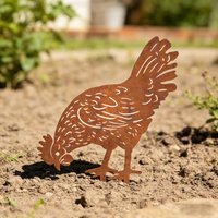 Rusty Metal Chicken Silhouette Garden Stake, Weatherproof Hen Yard Art Decor for Outdoor Farmhouse Lawn Ornament