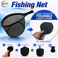 Foldable Rubber Fishing Net with Storage Pouch, Lightweight Fish-Friendly Landing Net for River, Lake and Stream Fishing