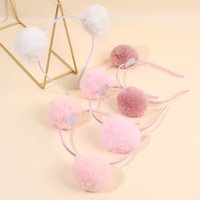 4Pcs Pom-pom Headband Pink White Bear Ear Hair Band Fuzzy Balls Hair Hoop For Girls Children Daily Party Headwear Accessories