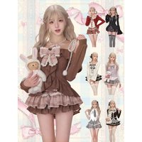 Spring Korean Elegant 3 Piece Dress Sets Sweet Lolita Vintage Suits Women Ruffles Cardigan + Sexy Y2k Corset Vest + Mini Skirts