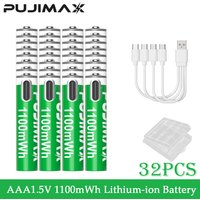 PUJIMAX 1.5V AAA 1100mWh Li-ion Rechargeable Battery Real Capacity Lithium Battery USB Type C Li-ion Batteries For Alarm Clock