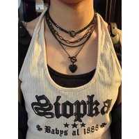 4Pcs/Set Goth Punk Black Heart Star Tassel Pendant Choker Necklace for Women Vintage Metal Thick Chain Y2K Jewelry Accessories