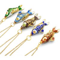 1pc Many Color To Choose Movelable Chinese Cloisonne Blue Green Purple Color Enamel Carp Fish Pendant Necklace