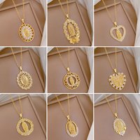 Gold Plated Virgin Maria Necklace Cubic Zircon Heart Choker For Women Virgin Mary Stainnless Steel Chain Religious Jewelry