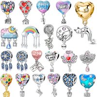 Original 925 Sterling Silver Hot Air Balloon Rainbow Cloud Charm Beads Fit Bracelet Necklace Women DIY Fine Jewelry Gifts Making