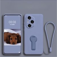 Cases For Honor 400 Pro Liquid Silicone Lanyard Stand Holder Phone Cover For Honor 400 400Pro Soft Shockproof Bracket Case