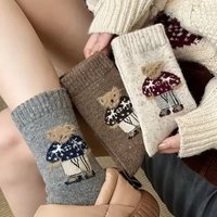 Socks for Girls, Cartoon Cute Little Bear Mid-Calf Socks, Thickened for Autumn and Winter, Warm Wool Slouch Socks, Ne