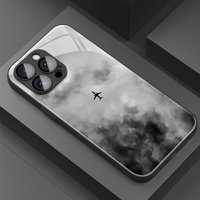 Minimalist Dark Cloud Airplane Print Tempered Glass Phone Case For iPhone 11 12 13 14 15 16 17 Pro Max 17Air 7 8 Plus XS X Cover