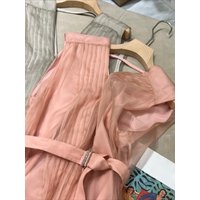 Summer new fashionable V-neck sleeveless lace up A-line irregular skirt casual and gentle versatile pleated mulberry silk dress