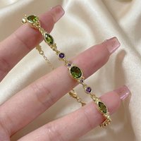 French Retro Cubic Zirconia Geometric Adjustable Bracelet for Women Minimalist Oval CZ Stone Hand Chain Party Jewelry Gift