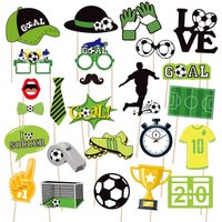 25pcs Soccer Football Photo Booth Props, Sports Themed Party Supplies for Kids Adults Birthday Game Day Celebration