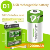 New 1# USB 1200mWh Rechargeable D Size Batteries LR20 Li-ion 1.5V with Type-C Cable for Gas Appliances Liquefied Gas Cooker