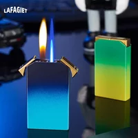 2 in 1 Dual Flame Lighter Windproof Butane Gas Blue Fire Turbo Jet Flame Cigar Lighter Gradient Creative Men Smoking Gadgets