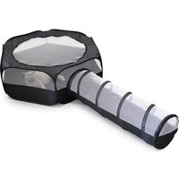 2-Piece Cat Tunnel & Play Mat Set - Foldable, Interactive Pet Toy ForCats And Dogs - Durable Polyester